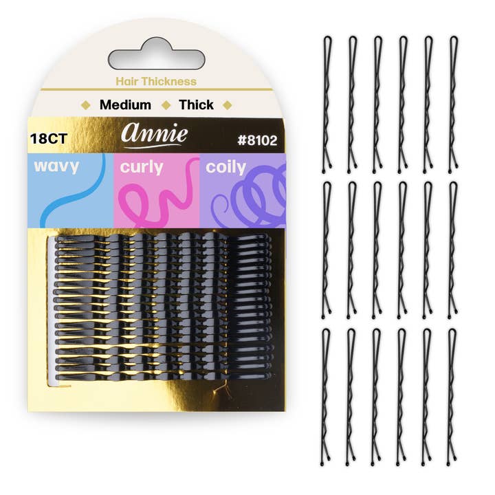 ANNIE 6.5cm Big Curve Bobby Pin 6ct Black